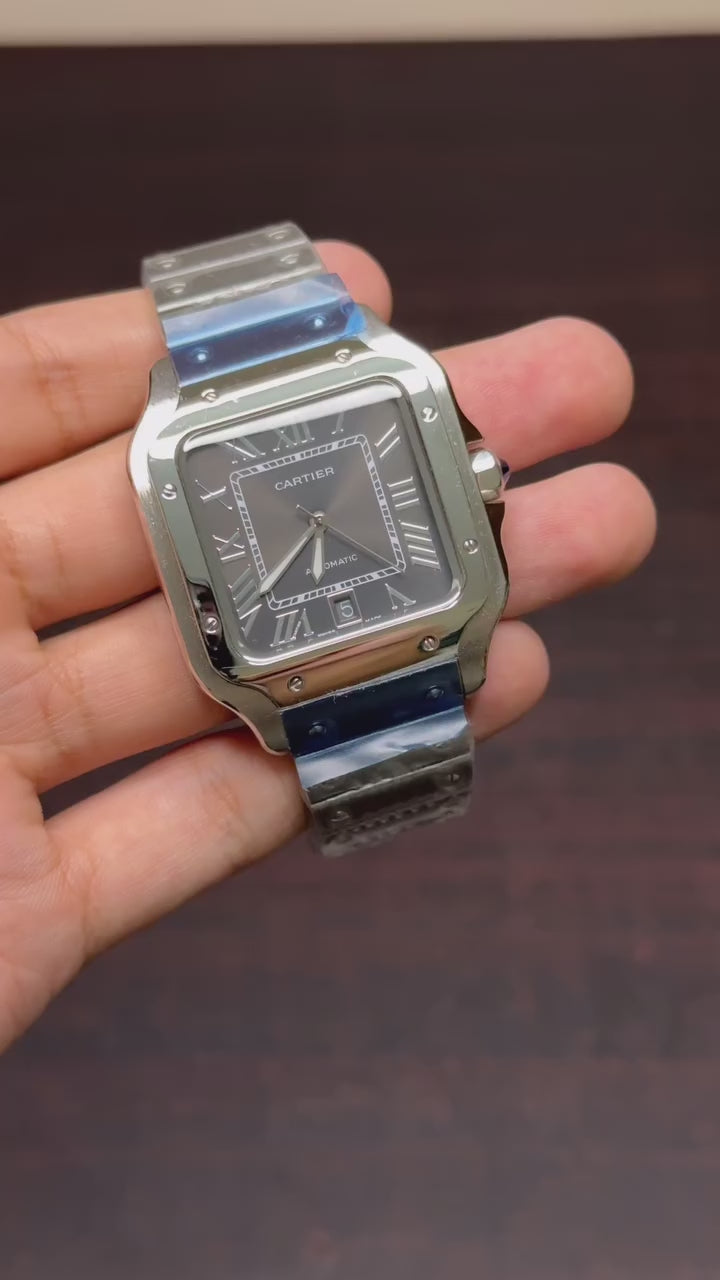 Cartier Santos Mastercopy - Silver Chain Black Dial