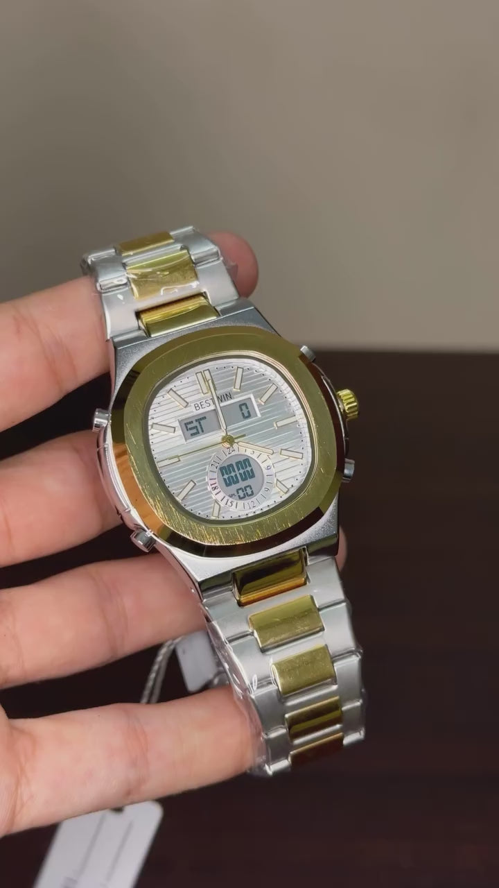 Bestwin Analog - White Dial Two Tone Chain