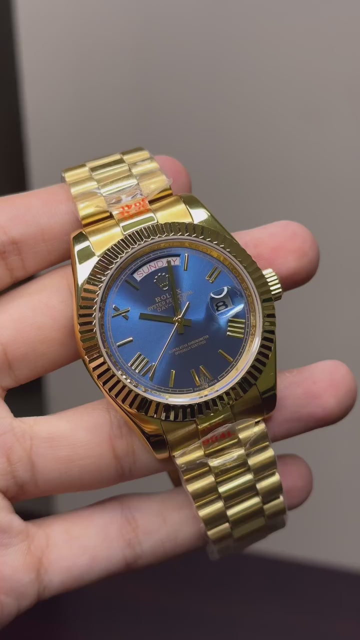 RLX Day-Date Mastercopy - Blue Dial Golden Chain