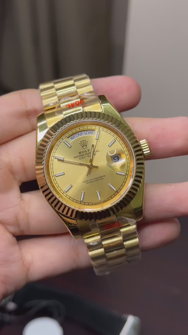 RLX Day-Date Mastercopy - Golden Dial Golden Chain