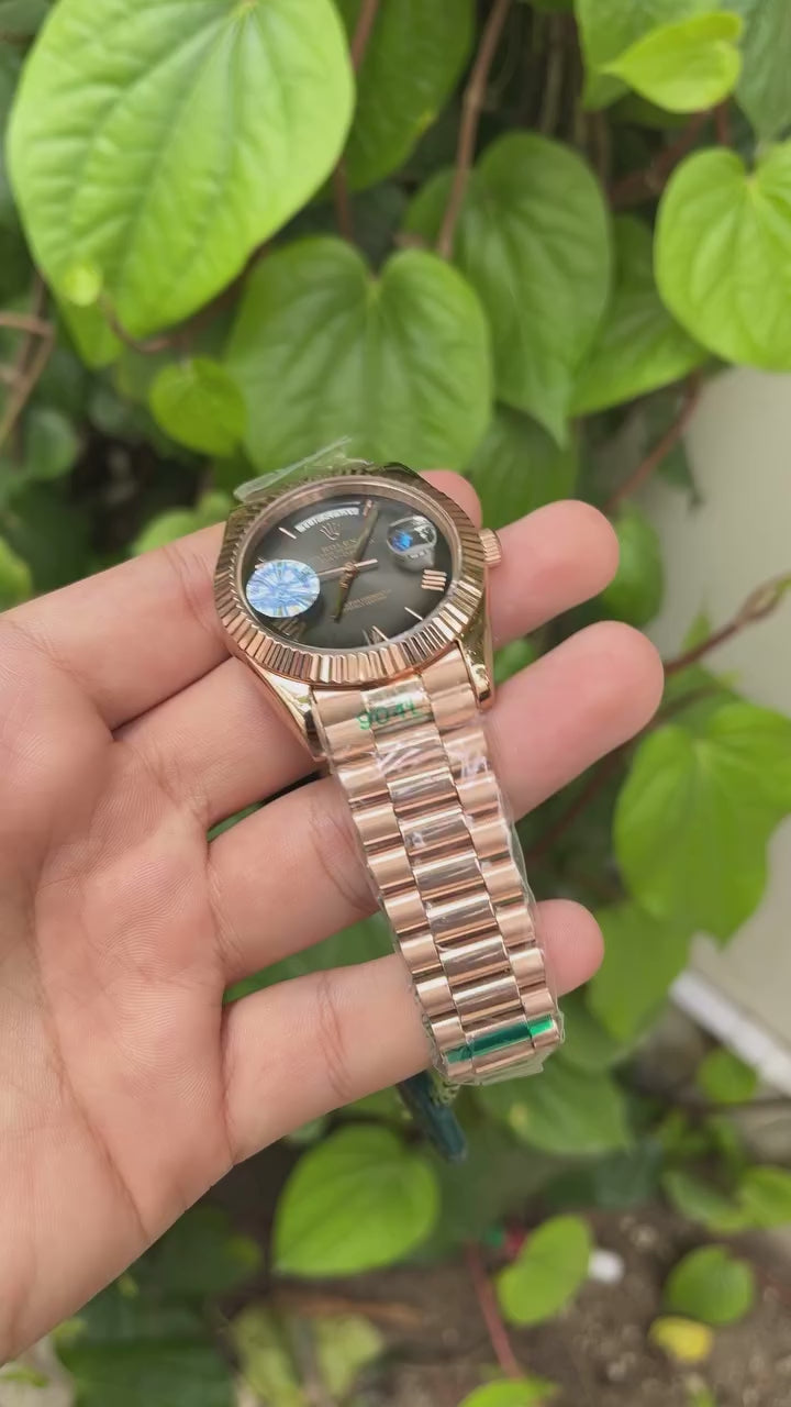 RLX Day-Date Mastercopy -  Smoky Grey Dial With Rose Gold Chain