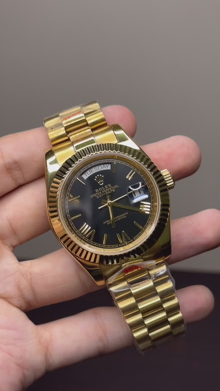 RLX Day-Date Mastercopy - Black Dial Golden Chain
