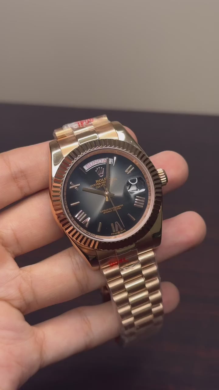 RLX Day-Date Mastercopy - Smoke Grey Dial Rose Gold Chain