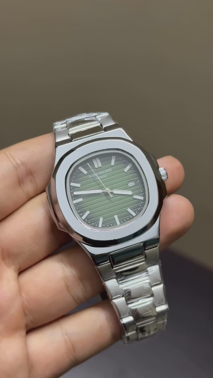 Patek Philippe Nautilus First Copy - Silver Chain With Green Dial
