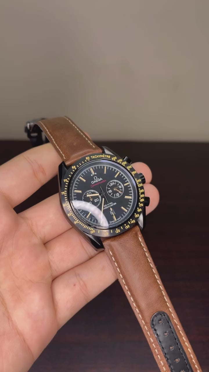 Omega Speedmaster Mastercopy - Brown Strap Black Dial