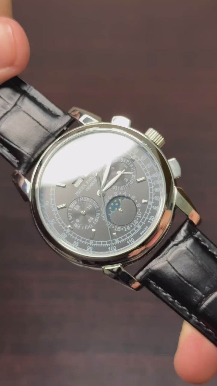 Patek Philippe Grand Complications Mastercopy ( Black Dial, Black Leather Strap )