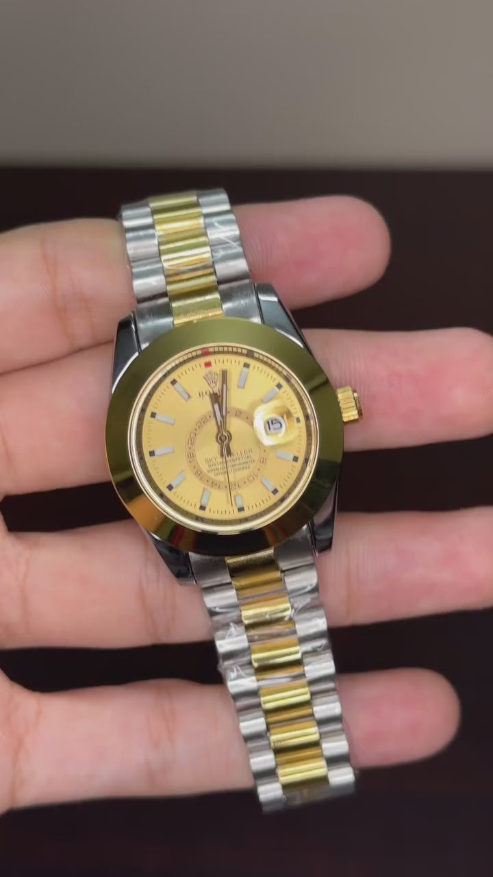 RLX Sky Dweller First Copy - Two Tone Chain Golden Dial