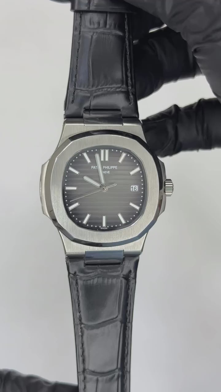 Patek Philippe Nautilus Mastercopy - Grey Dial With Black Strap