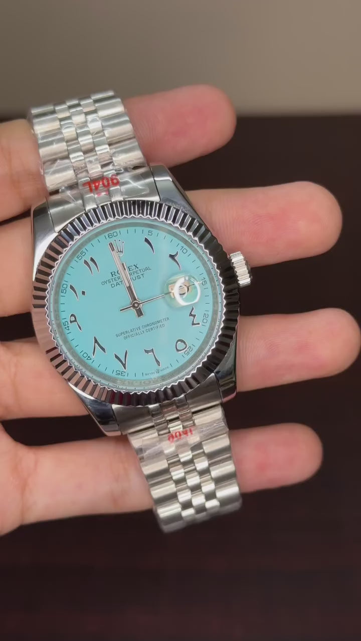 RLX Date Just Mastercopy (Silver Chain With Tiffany Arabic Dial)