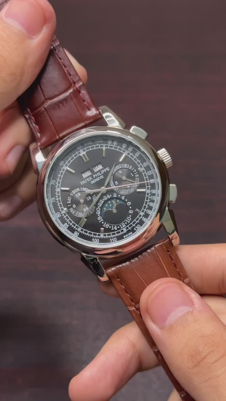 Patek Philippe Grand Complications Mastercopy ( Black Dial, Brown Leather Strap )