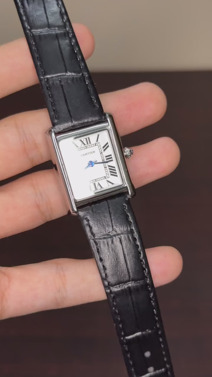 Cartier Tank First Copy - Black Strap White Dial
