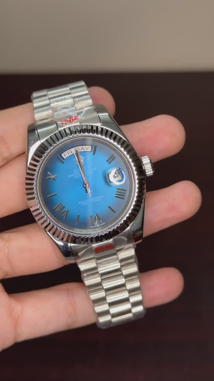 RLX Day-Date Mastercopy - Blue Dial Silver Chain
