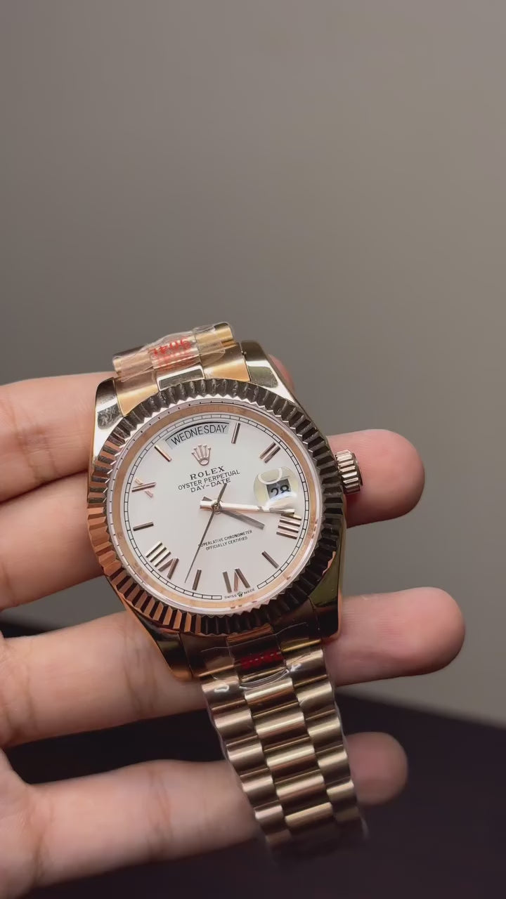 RLX Day-Date Mastercopy - White Dial Rose Gold Chain