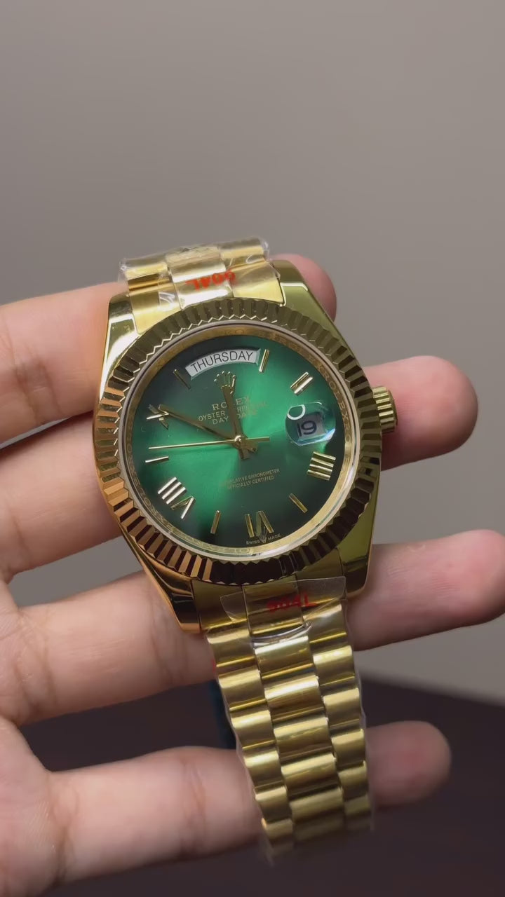 RLX Day-Date Mastercopy - Green Dial Gold Chain