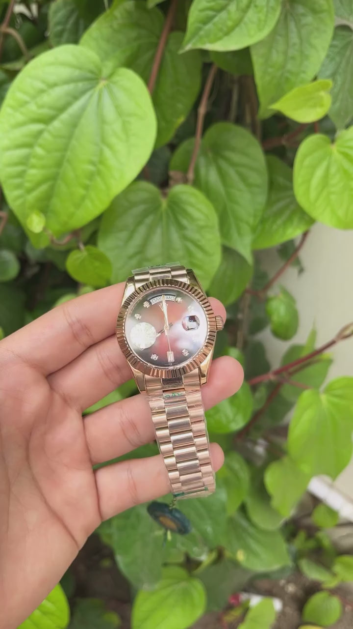 RLX Day-Date Mastercopy -  Smoked Brown Choco Dial With Rose Gold Chain