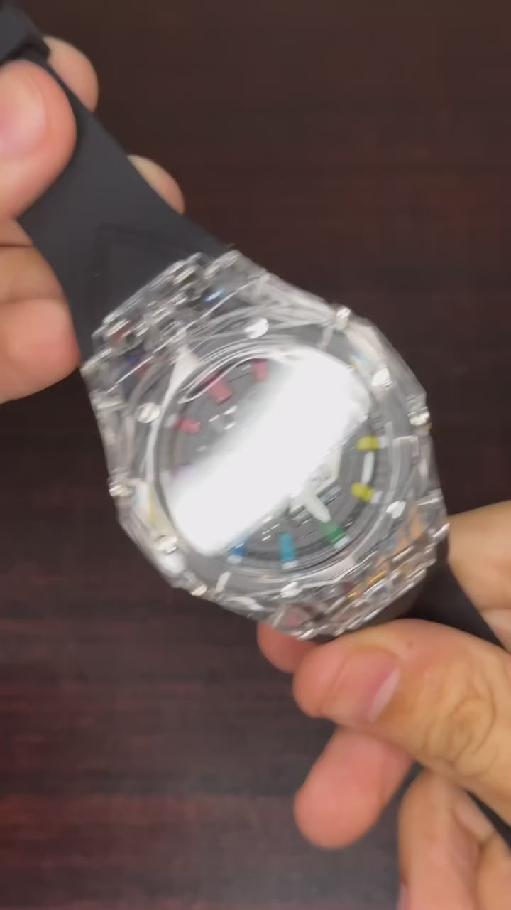 KWC G-Shock Analog Watch - Transparent Case Black Strap