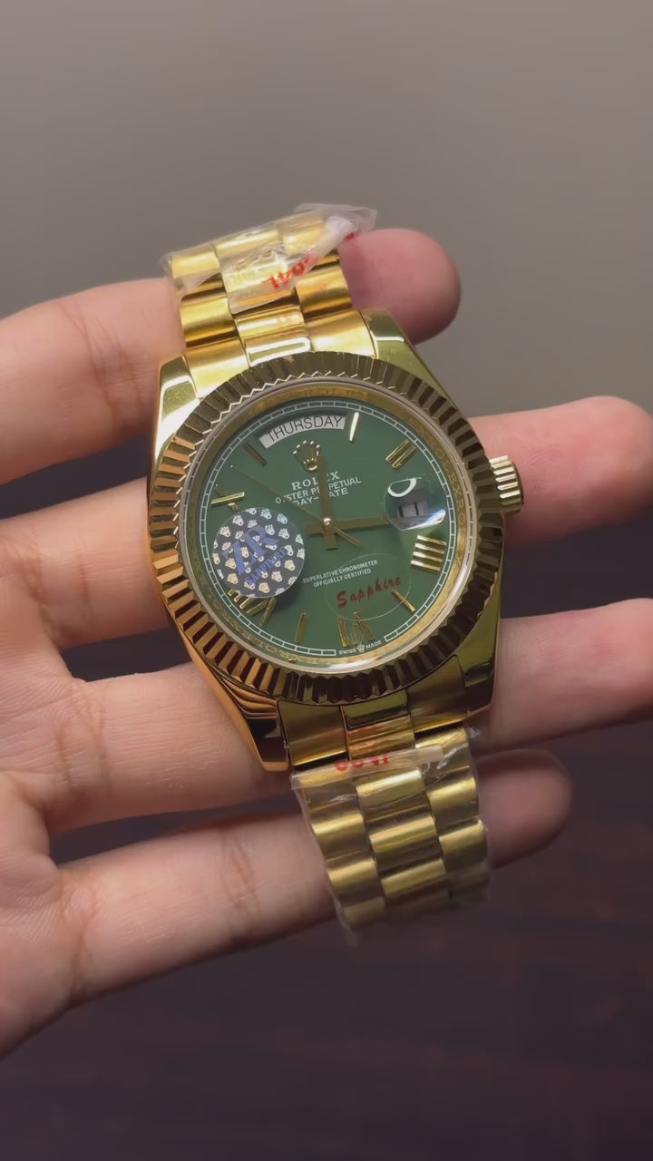 RLX Day-Date Mastercopy - Olive Green Dial Golden Chain