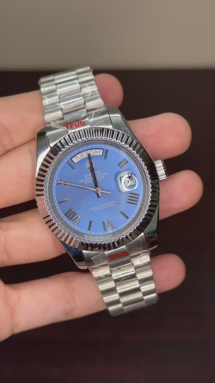 RLX Day-Date Mastercopy - Blue Dial Silver Chain
