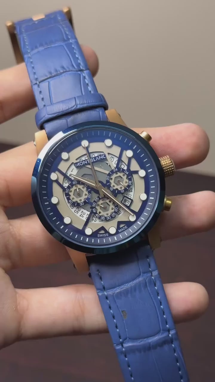 Montblanc Mastercopy Skeleton Chronograph Watch – Blue & Gold
