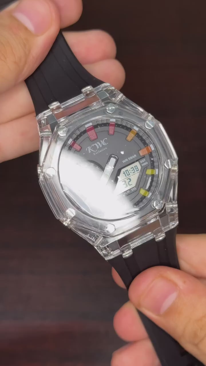 KWC G-Shock Analog Watch - Transparent Case Black Strap