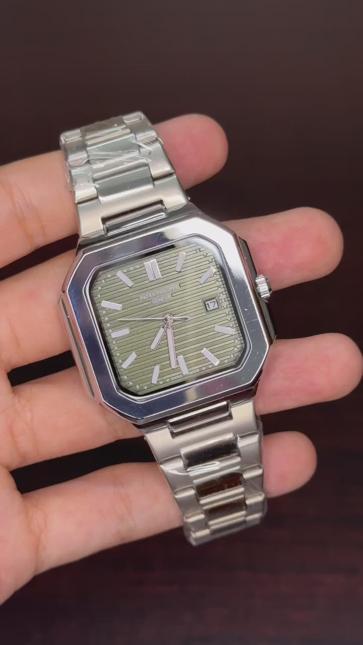 Patek Philippe Cubitus First Copy - Silver Chain With Green Dial