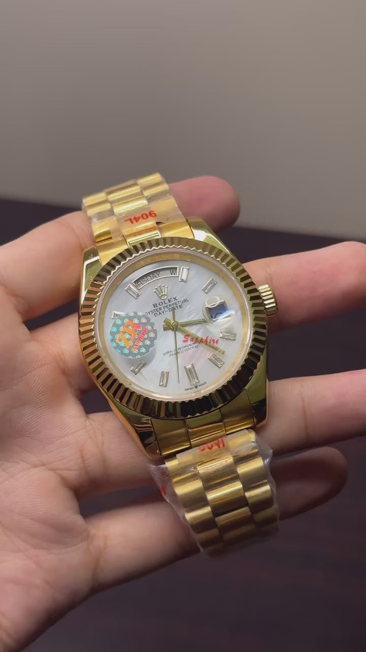 RLX Day-Date Mastercopy - White Dial Golden Chain
