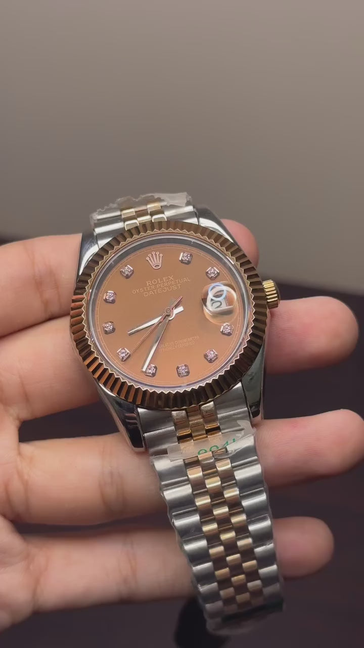 RLX Date Just Mastercopy (Silver Chain With Choco Dial Diamond Dial)