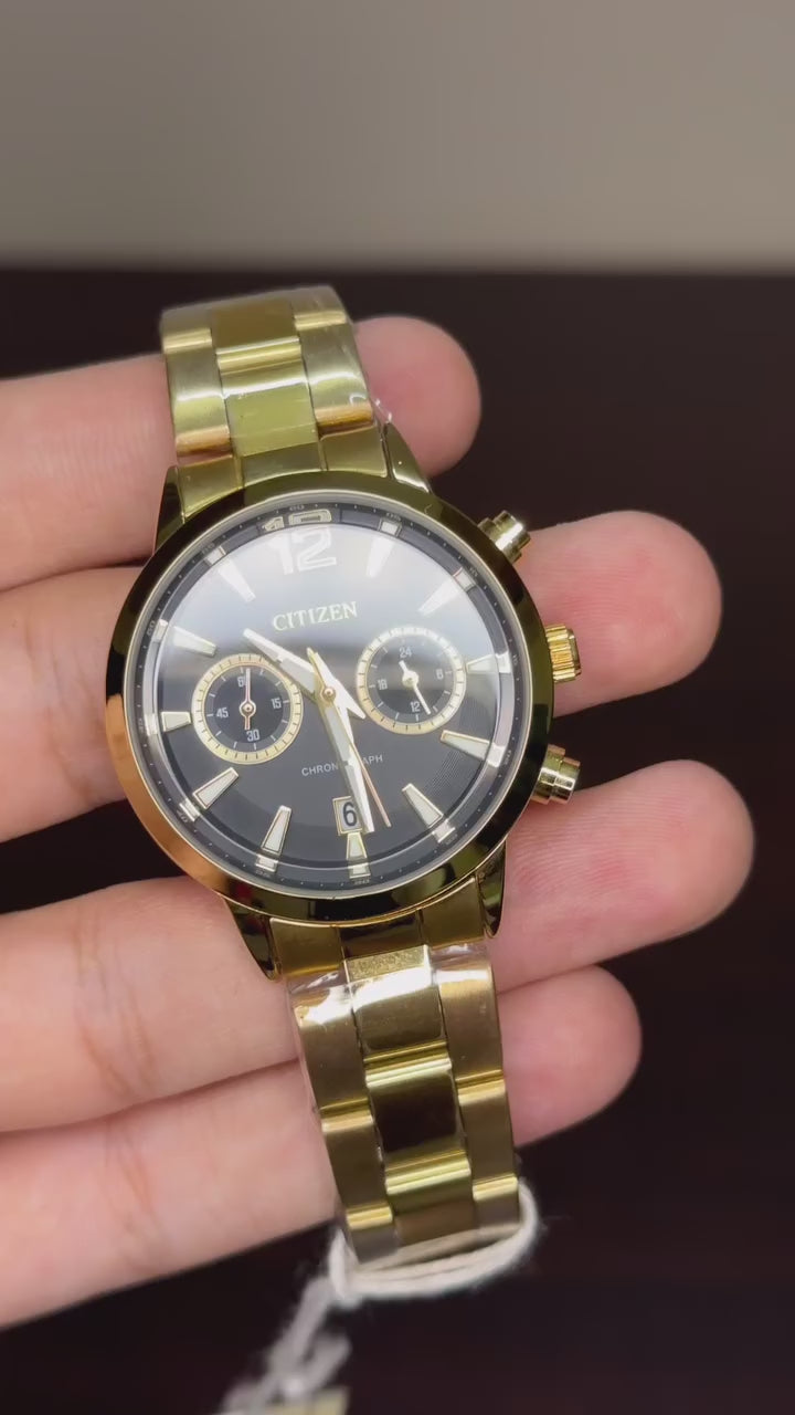Citizen Chronograph First Copy - Golden Chain Black Dial