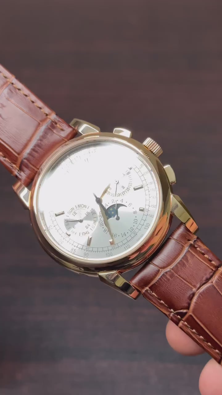 Patek Philippe Grand Complications Mastercopy ( White Dial, Brown Leather Strap )
