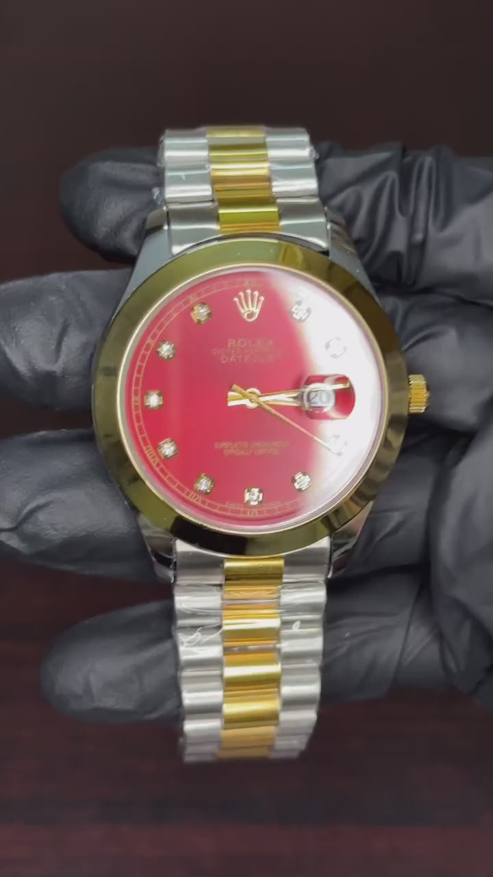 RLX Datejust First Copy | Red Dial - Two Tone Chain