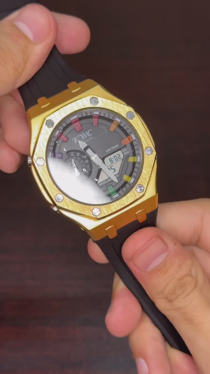 KWC G-Shock Analog Watch - Golden Case Black Strap