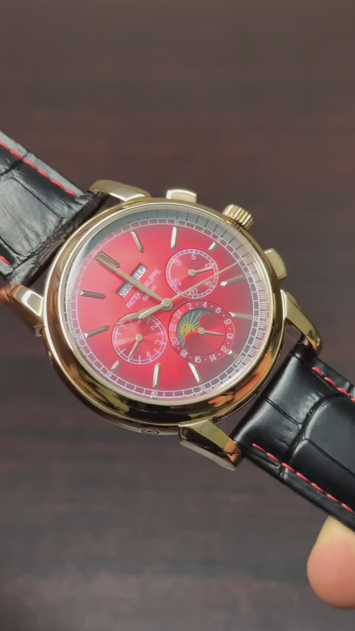 Patek Philippe Grand Complications Mastercopy ( Red Dial, Black Leather Strap )