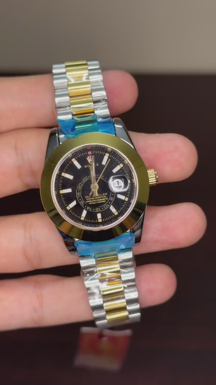 RLX Sky Dweller First Copy - Two Tone Chain Black Dial