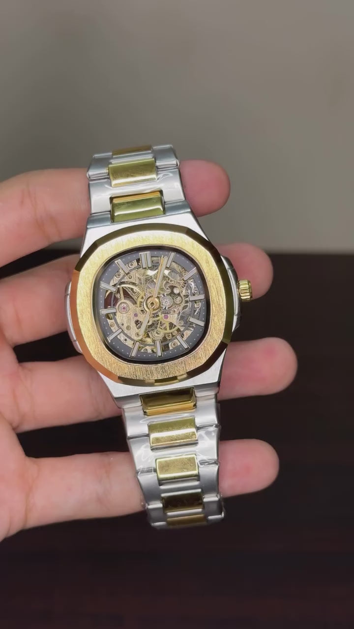 Bestwin Skeleton - Black Dial Two Tone Chain