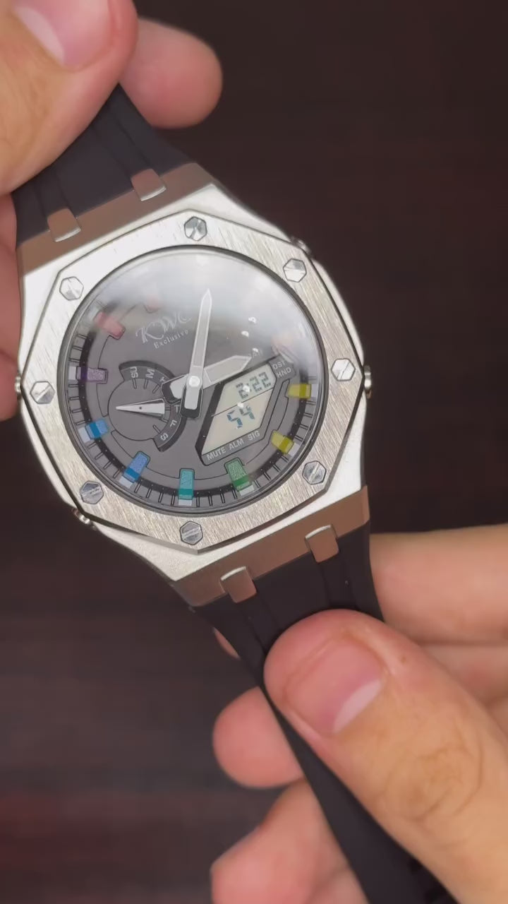 KWC G-Shock Analog Watch - Silver Case Black Strap