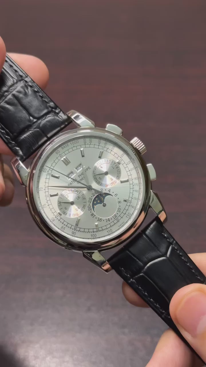 Patek Philippe Grand Complications Mastercopy ( Silver Dial, Black Leather Strap )
