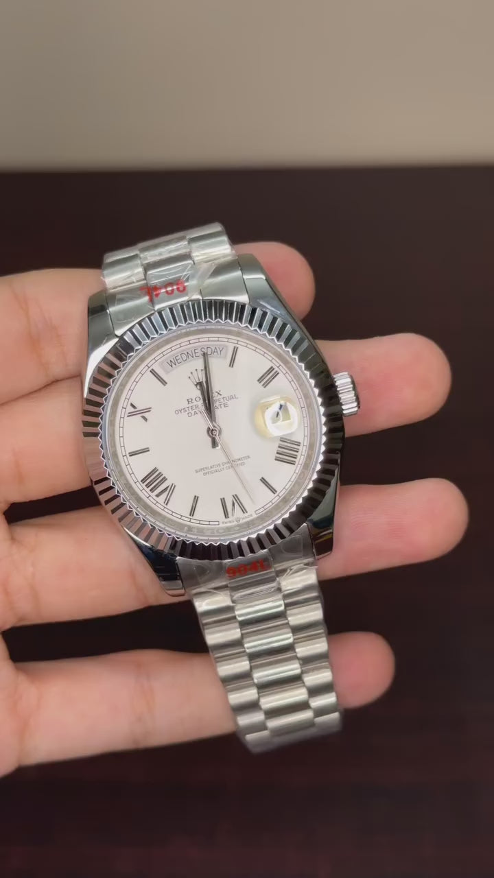 RLX Day-Date Mastercopy - White Dial Silver Chain