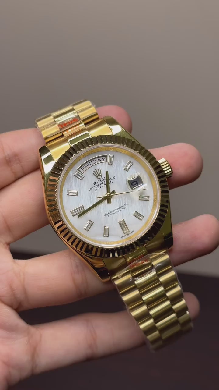 RLX Day-Date Mastercopy - White Dial Golden Chain