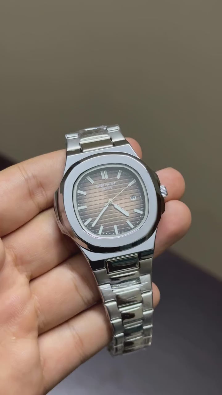 Patek Philippe Nautilus First Copy - Silver Chain With Brown Dial