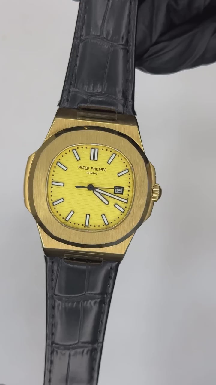 Patek Philippe Nautilus Mastercopy - Golden Dial With Black Strap