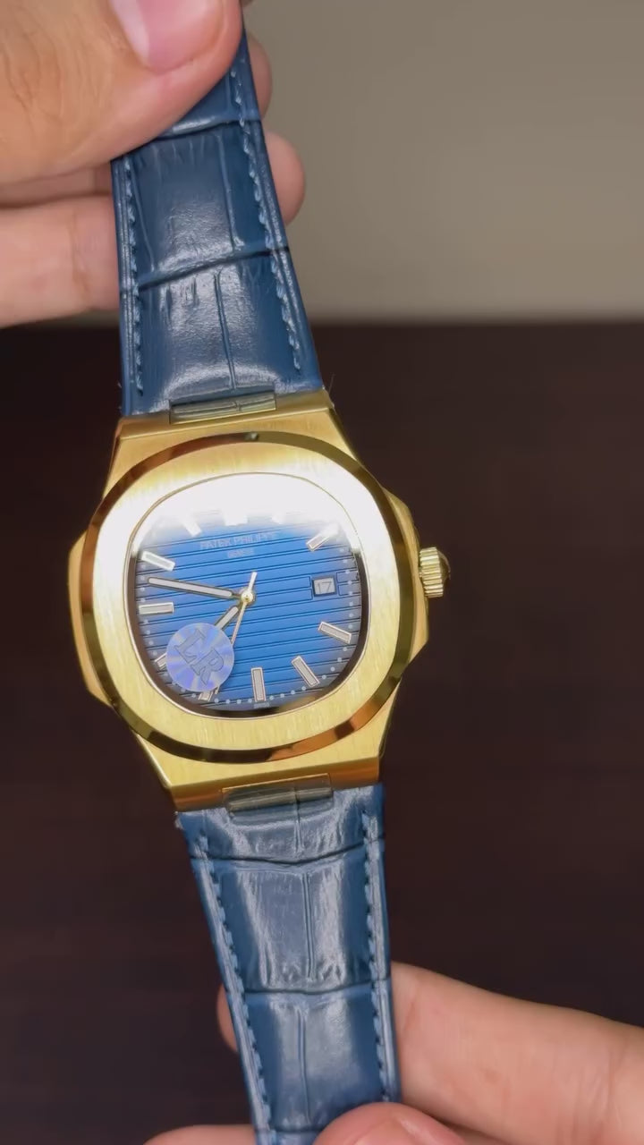 Patek Philippe Nautilus Mastercopy - Blue Dial With Golden Bezel