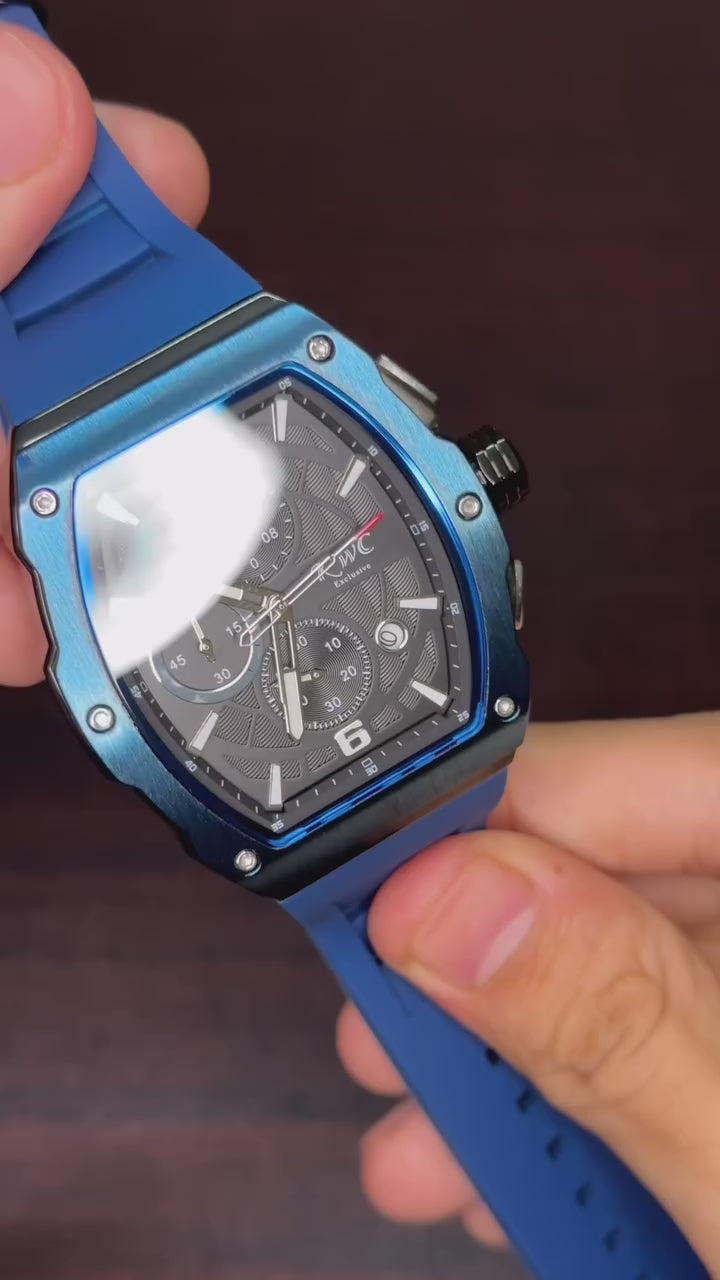 KWC Chronograph Sport Watch - Black Dial Blue Strap