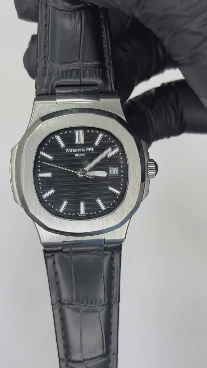 Patek Philippe Nautilus Mastercopy - Black Dial With Black Strap