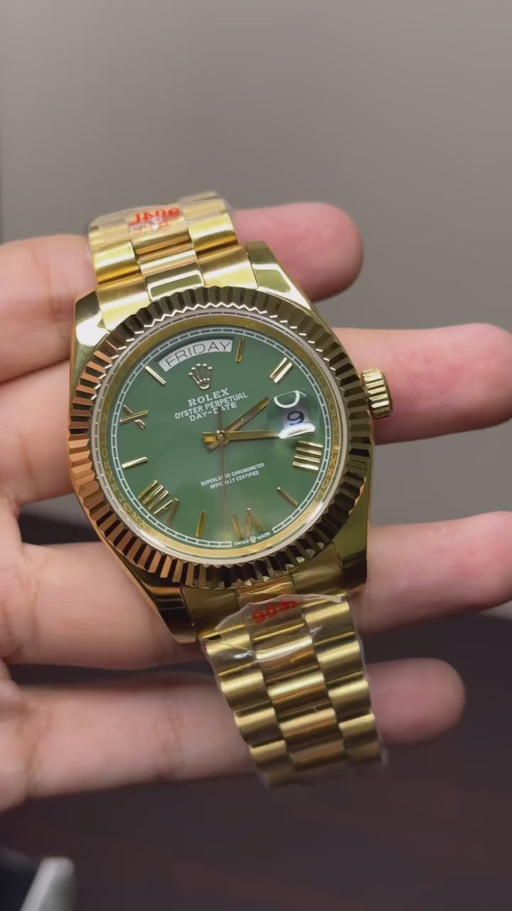 RLX Day-Date Mastercopy - Olive Green Dial Golden Chain