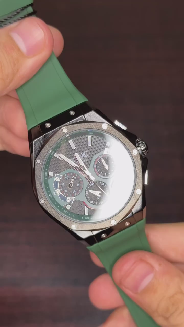 KWC Chronograph Watch - Black Dial Green Strap