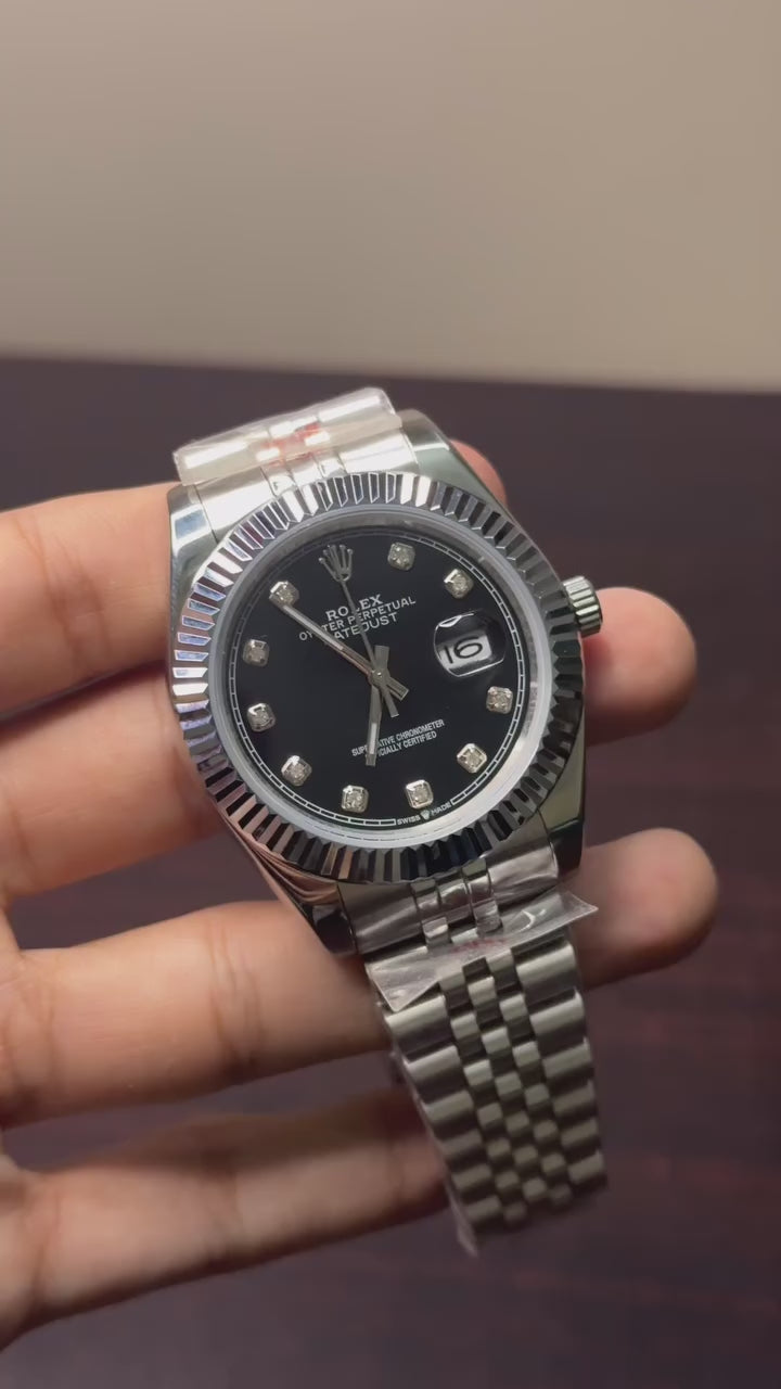 RLX Date Just Mastercopy (Silver Chain With Black Diamond Dial)