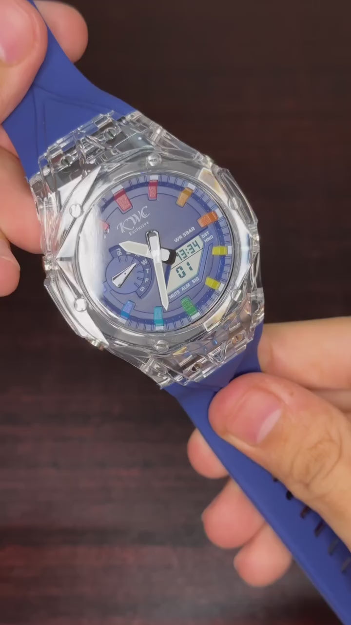 KWC G-Shock Analog Watch - Transparent Case Blue Strap
