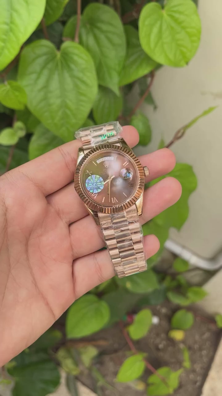 RLX Day-Date Mastercopy -  Choco Diamond Dial With Rose Gold Chain
