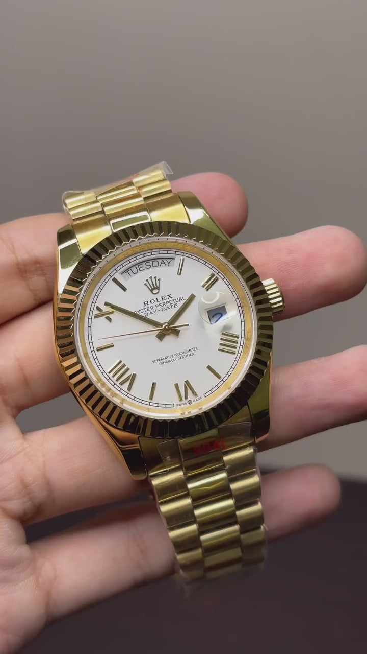 RLX Day-Date Mastercopy - White Dial Golden Chain