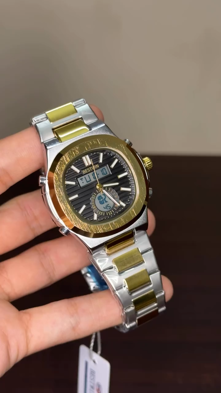 Bestwin Analog - Black Dial Two Tone Chain